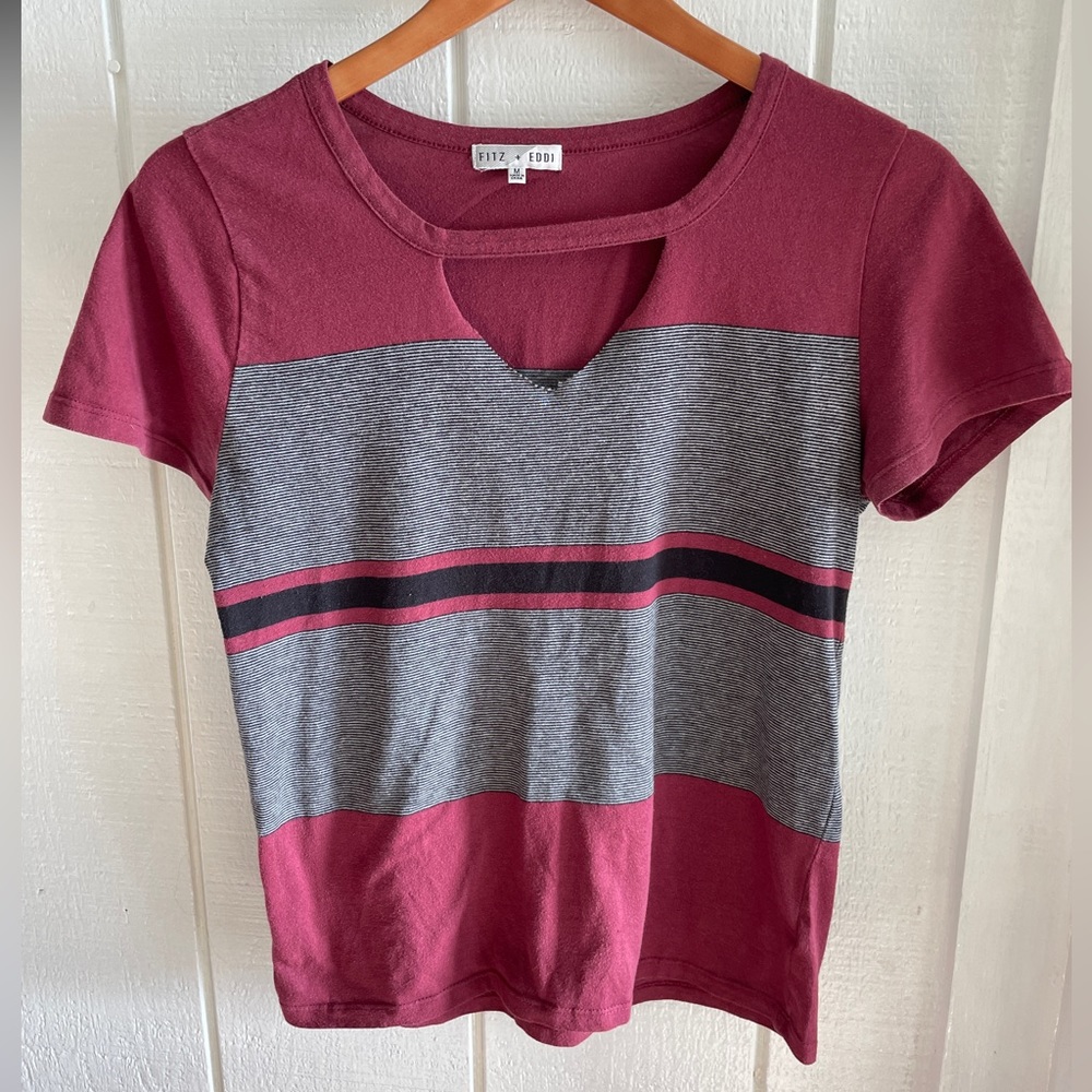 FITZ + EDDI Red and Black Striped Short Sleeve Top